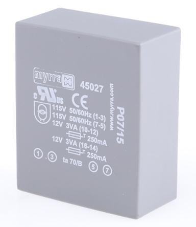 Myrra 12V ac 2 Output Through Hole PCB Transformer, 6VA