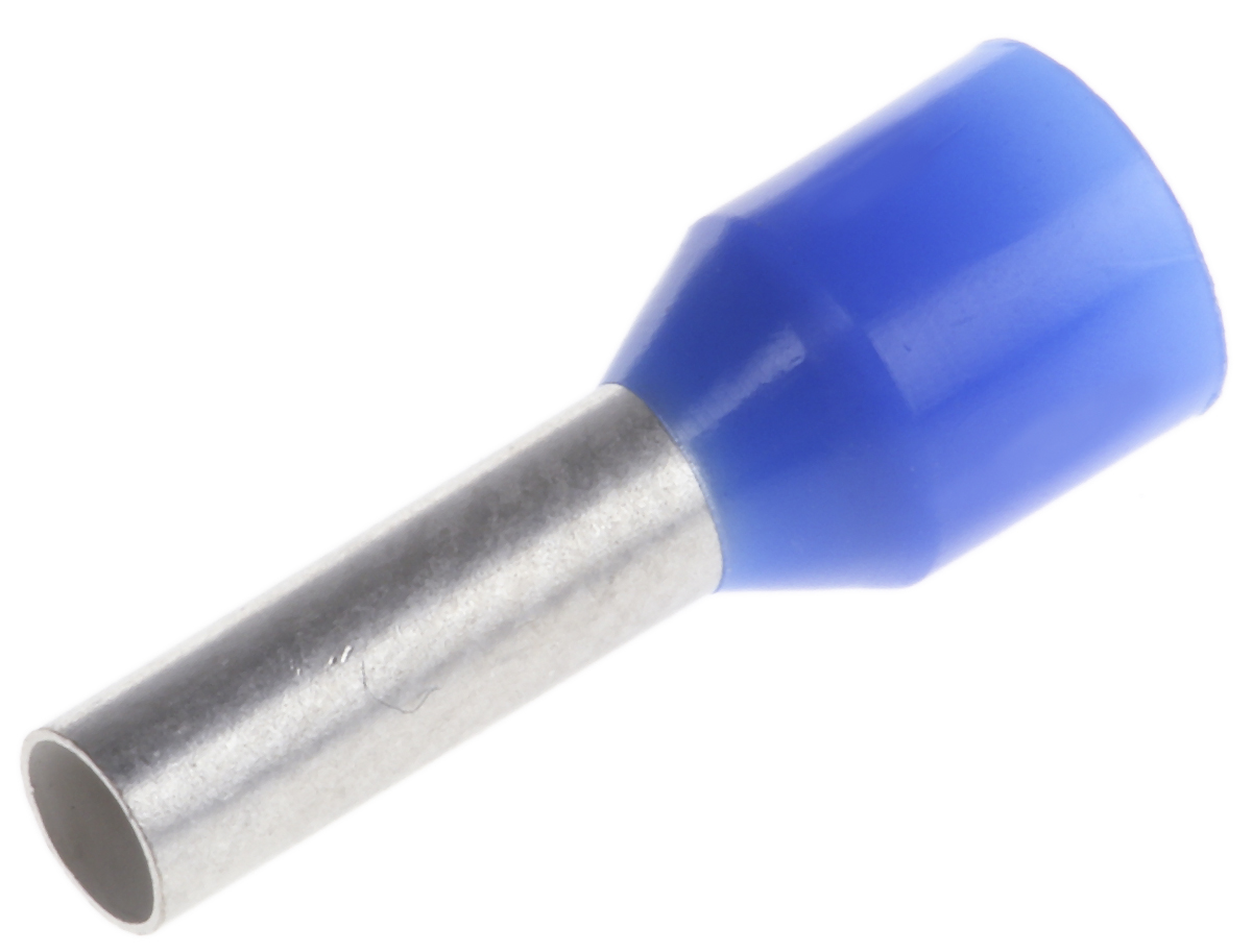 TE Connectivity Insulated Crimp Bootlace Ferrule, 8mm Pin Length, 2.2mm Pin Diameter, 2.5mm² Wire Size, Blue
