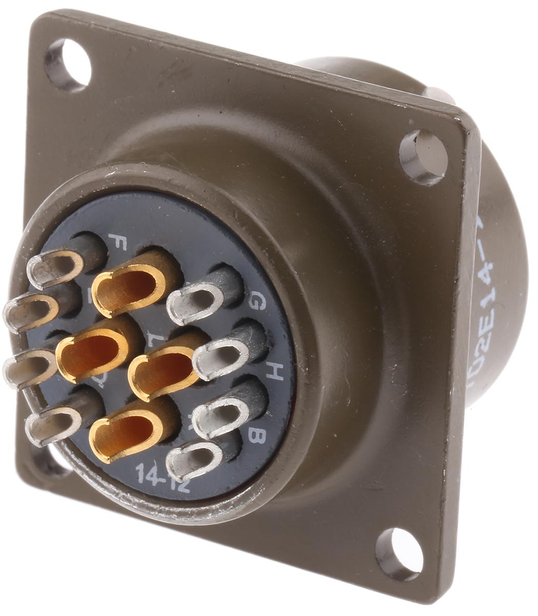 ITT Cannon, KPT, Copper Alloy 12 Way Box Mount MIL Spec Circular Connector Receptacle, Socket Contacts,Shell Size 14,
