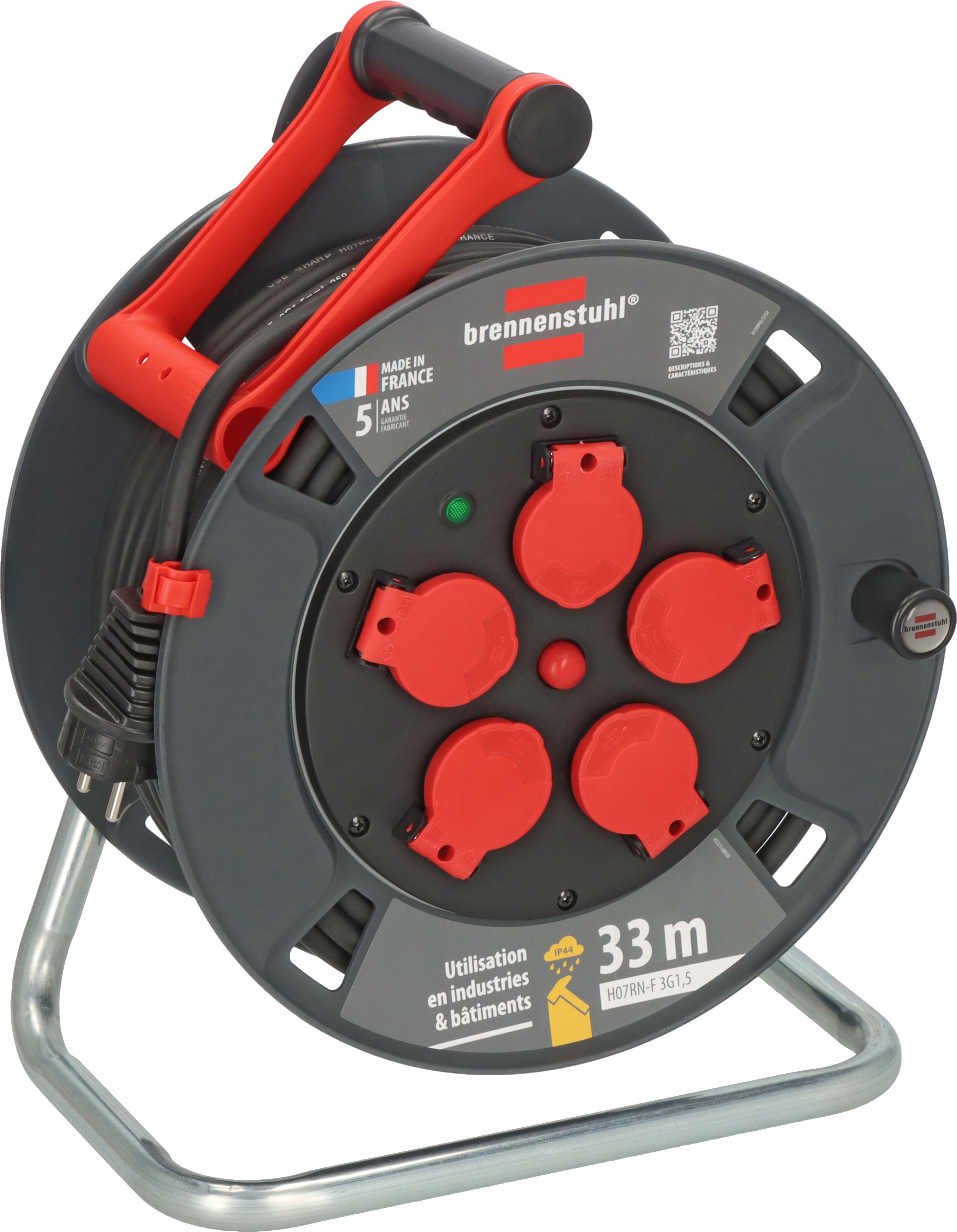 brennenstuhl 33m 5 Socket Type E - French Cable Reel Open Reel, 230 V, IP44