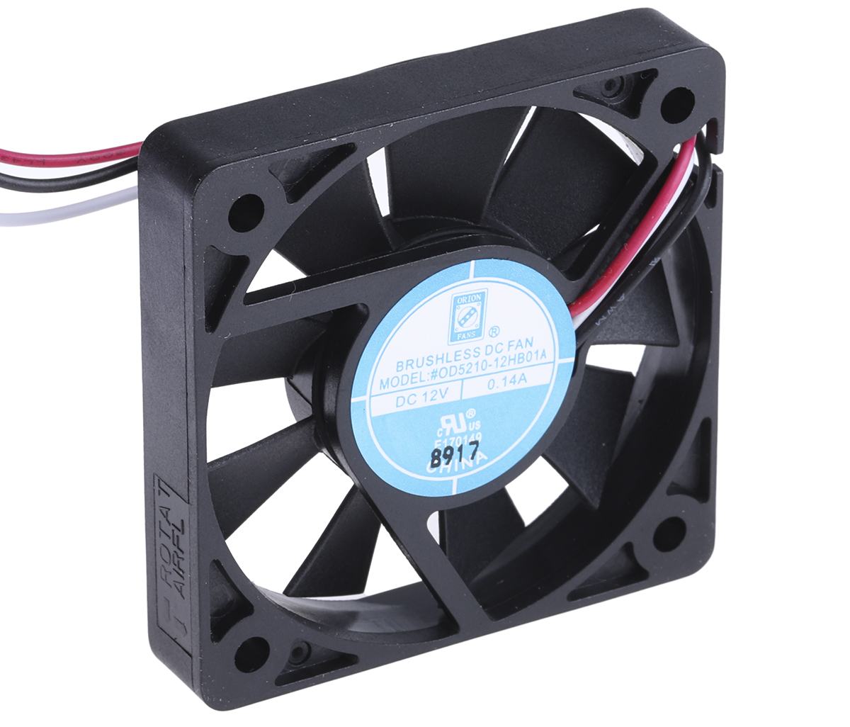 RS PRO Axial Fan, 12 V dc, DC Operation, 20.4m³/h, 1.68W, 140mA Max, 52 x 52 x 10mm