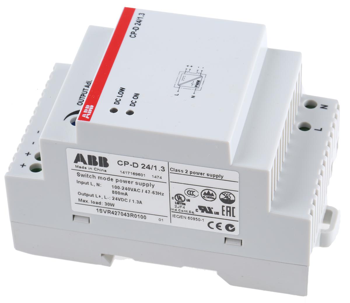 ABB CP-D DIN Rail Power Supply, 90 → 264 V ac / 120 → 370V dc ac, dc Input, 24V dc dc Output, 1.3A