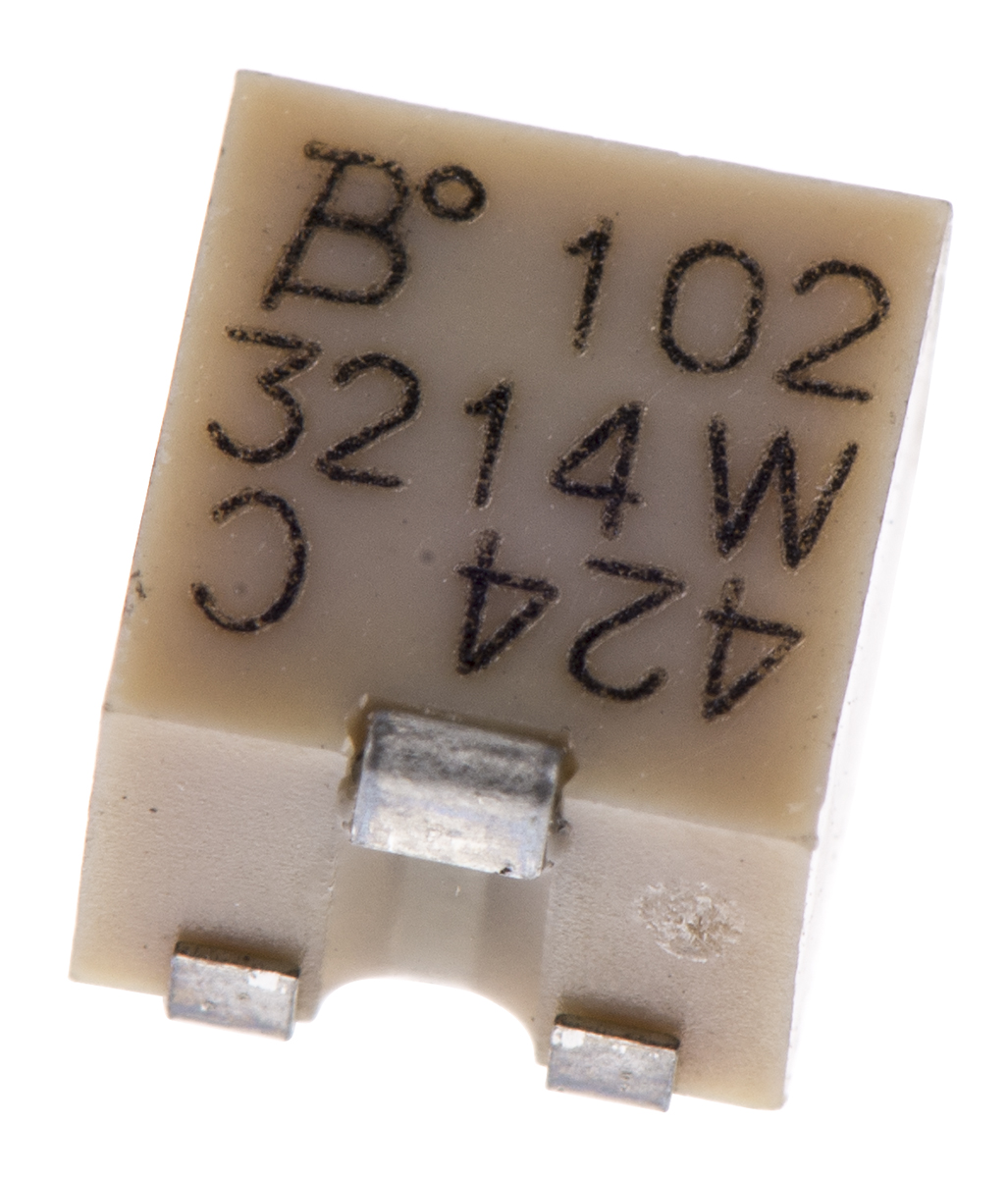 1kΩ, SMD Trimmer Potentiometer 0.25W Top Adjust Bourns, 3214