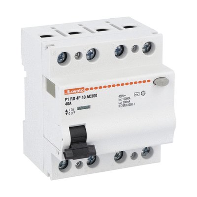 Lovato P1RD Residual Current Circuit Breaker, 40A, 4 Pole, 300mA, Type AC, 230 V ac, 400 V ac