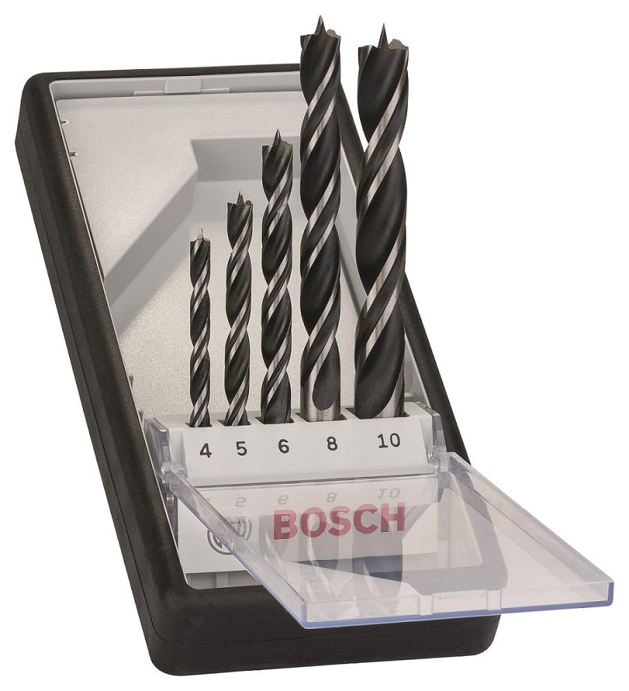 Bosch 5-Piece Twist Drill Bit Set for Wood, 10mm Max, 4mm Min