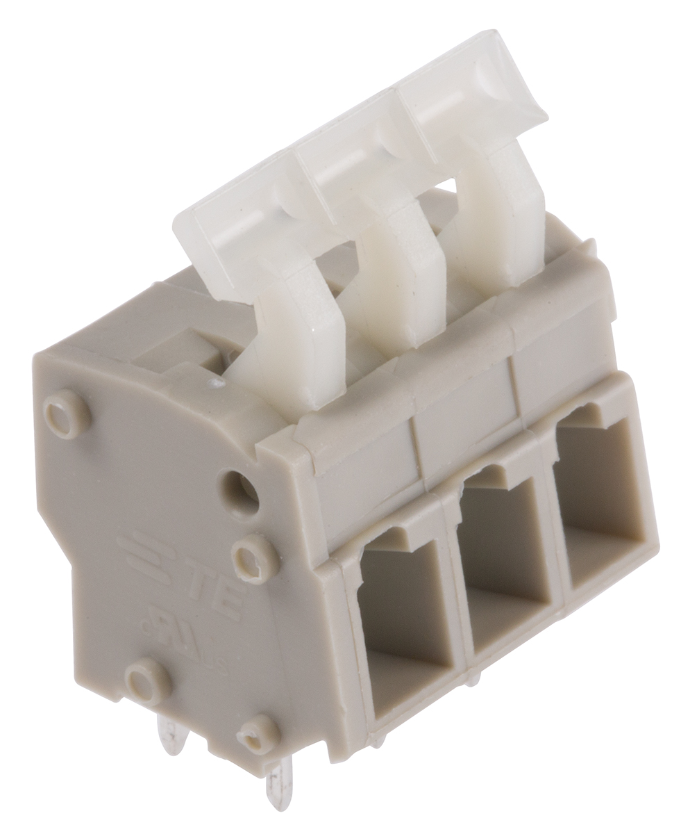 TE Connectivity PCB Terminal Block, 3-Contact, 5mm Pitch, Through Hole Mount, 1-Row, Solder Termination