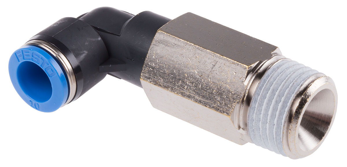 Festo QS Series Elbow Threaded Adaptor, R 1/2 Male to Push In 10 mm, Threaded-to-Tube Connection Style, 190664