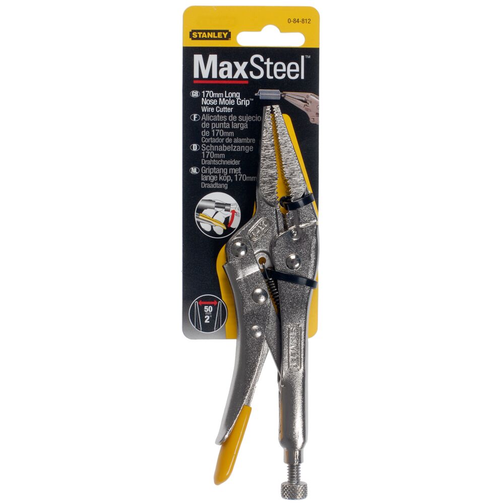 Stanley 0-84-812 4-Piece Locking Pliers, 170 mm Overall, Bent, Flat Tip, 6in Jaw