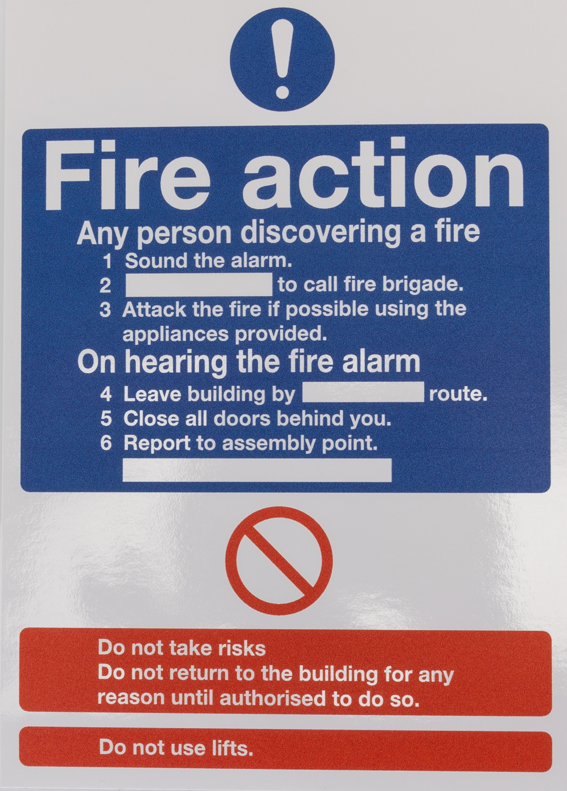 Vinyl Polyester Fire Safety Sign, Fire Action Notice With English Text Self-Adhesive