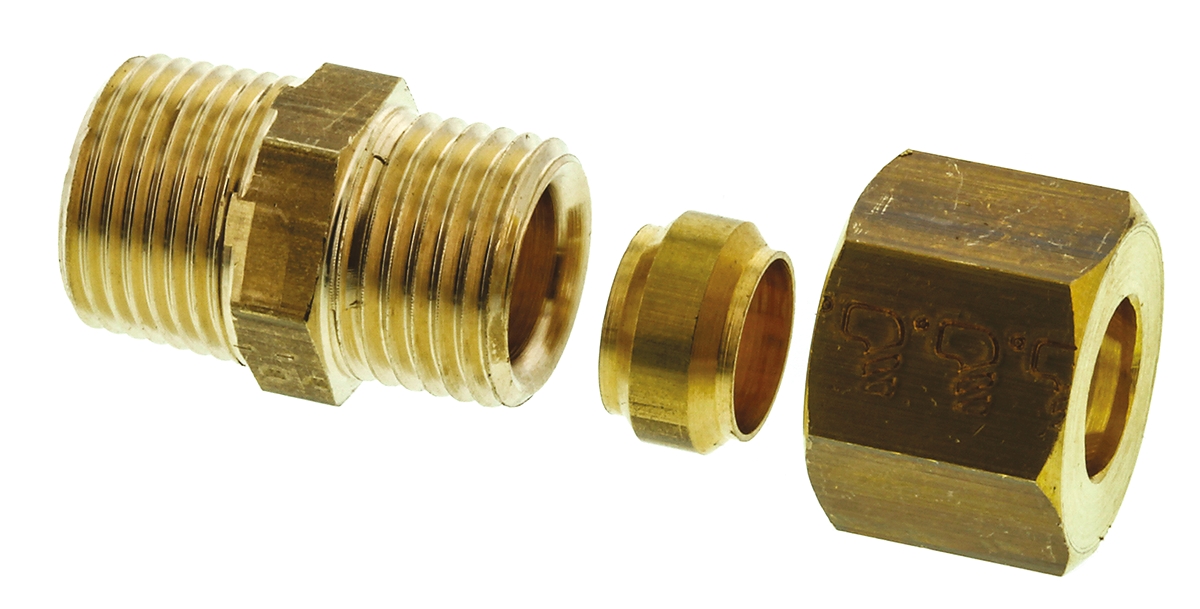 Legris Brass Pipe Fitting, Straight Compression Coupler, Male R 3/8in to Female 10mm