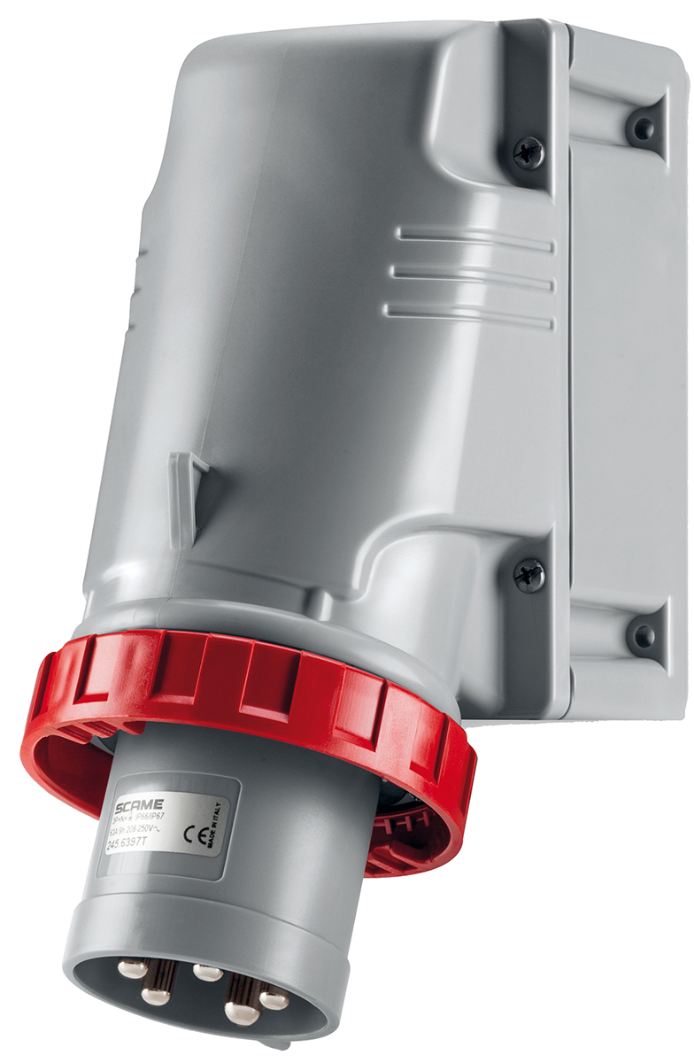 Scame IP67 Red Wall Mount 3P + E Industrial Power Plug, Rated At 63A, 415 V