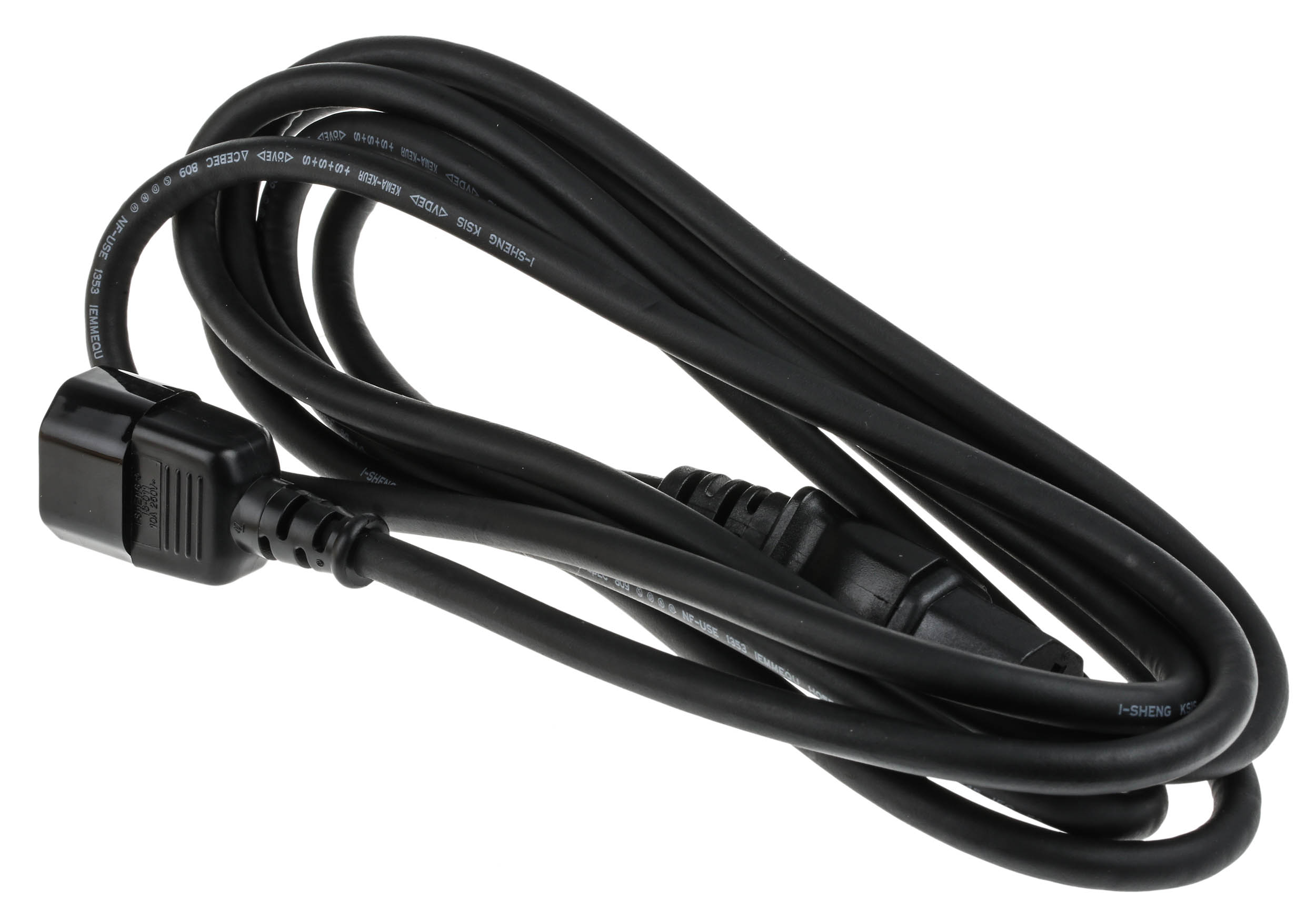 RS PRO Straight IEC C15 Socket to Straight IEC C14 Plug Power Cord, 3m