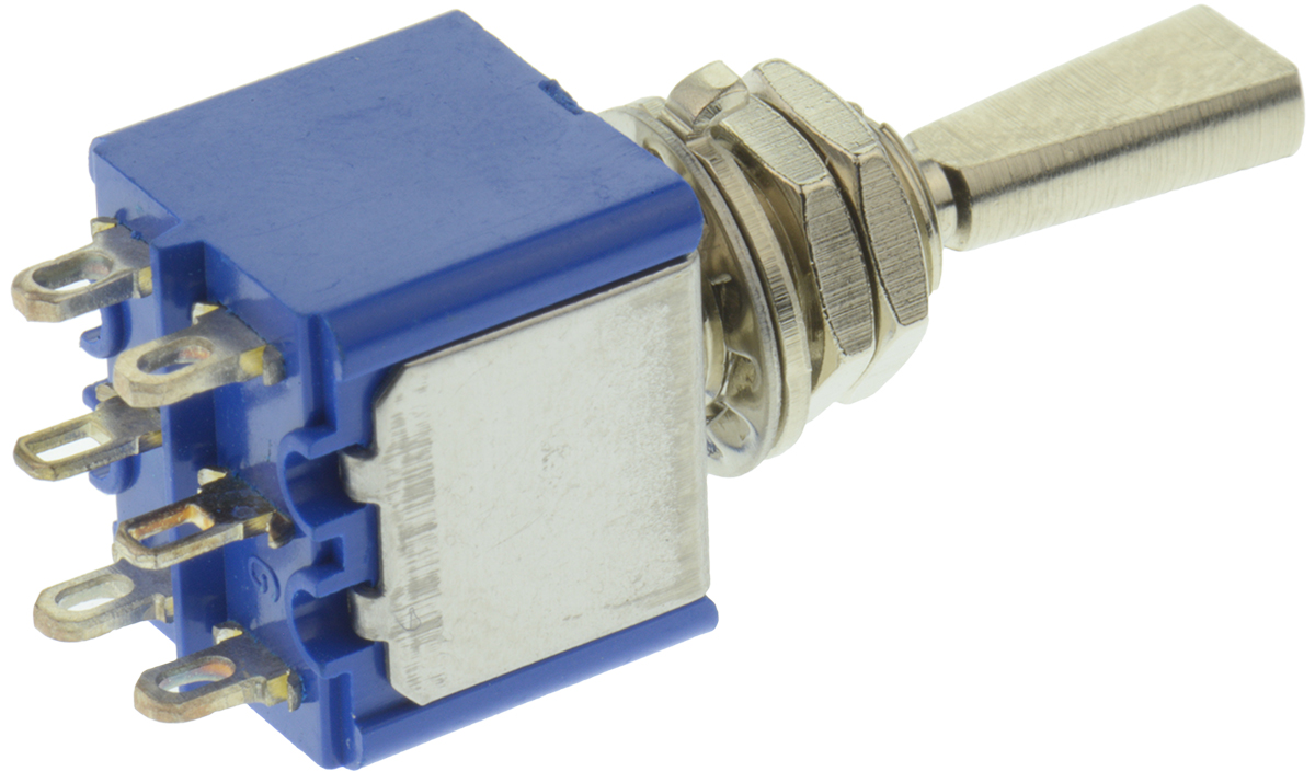 APEM Toggle Switch, Panel Mount, (On)-Off-(On), DPST, Solder Terminal