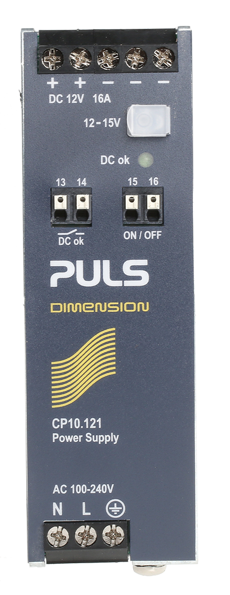 PULS DIMENSION DIN Rail Power Supply, 100 → 240V ac ac Input, 12V dc dc Output, 16A Output, 192W