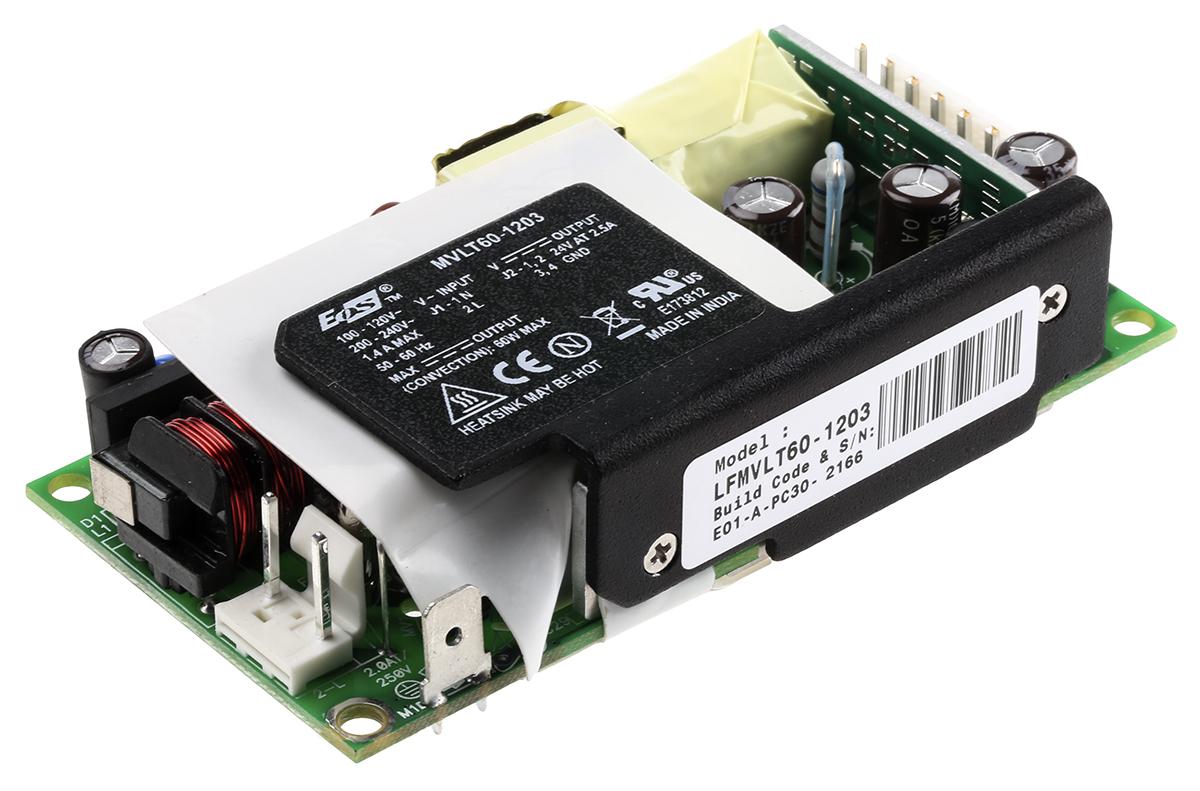 EOS Switching Power Supply, LFMVLT60-1203, 24V dc, 2.5A, 60W, 1 Output, 180 → 264 V dc, 90 → 132 V ac