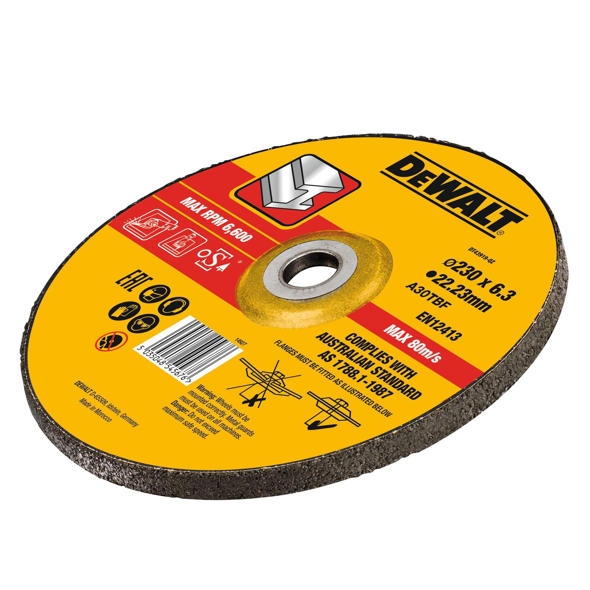 DeWALT DT43 Aluminium Oxide Cutting Disc, 125mm x 6mm Thick, 1 in pack