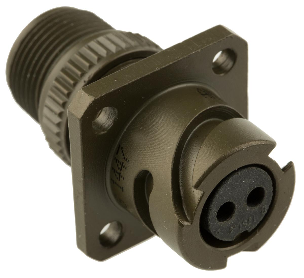 Amphenol Limited, 97B, Brass 2 Way Wall Mount MIL Spec Circular Connector Receptacle, Socket Contacts,Shell Size 10SL,