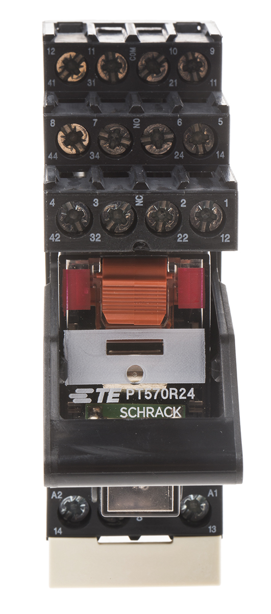TE Connectivity DIN Rail Power Relay, 24V ac Coil, 6A Switching Current, 4PDT