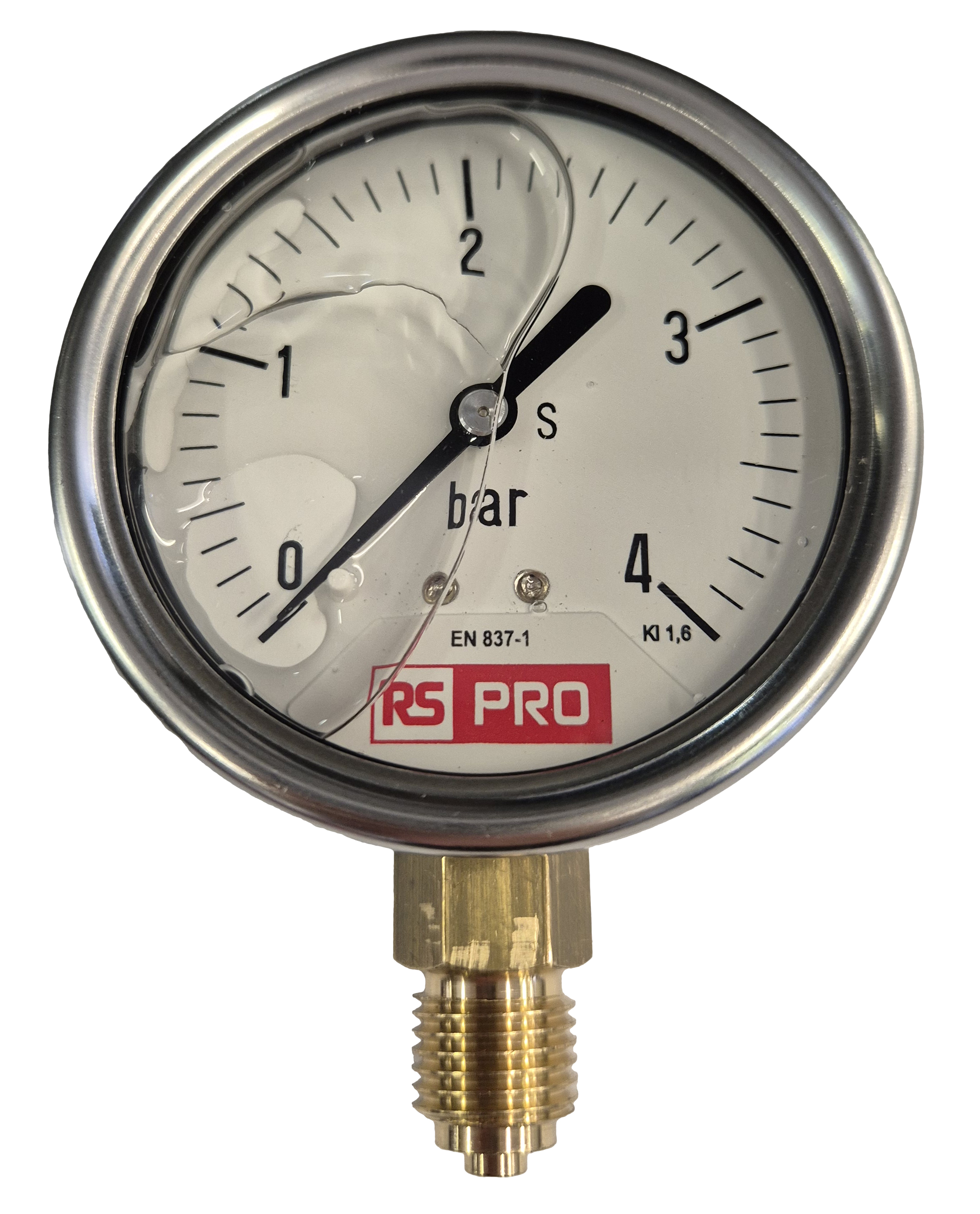 RS PRO BSP 1/4 Analogue Pressure Gauge 4bar Bottom Entry 63mm Outside Diameter
