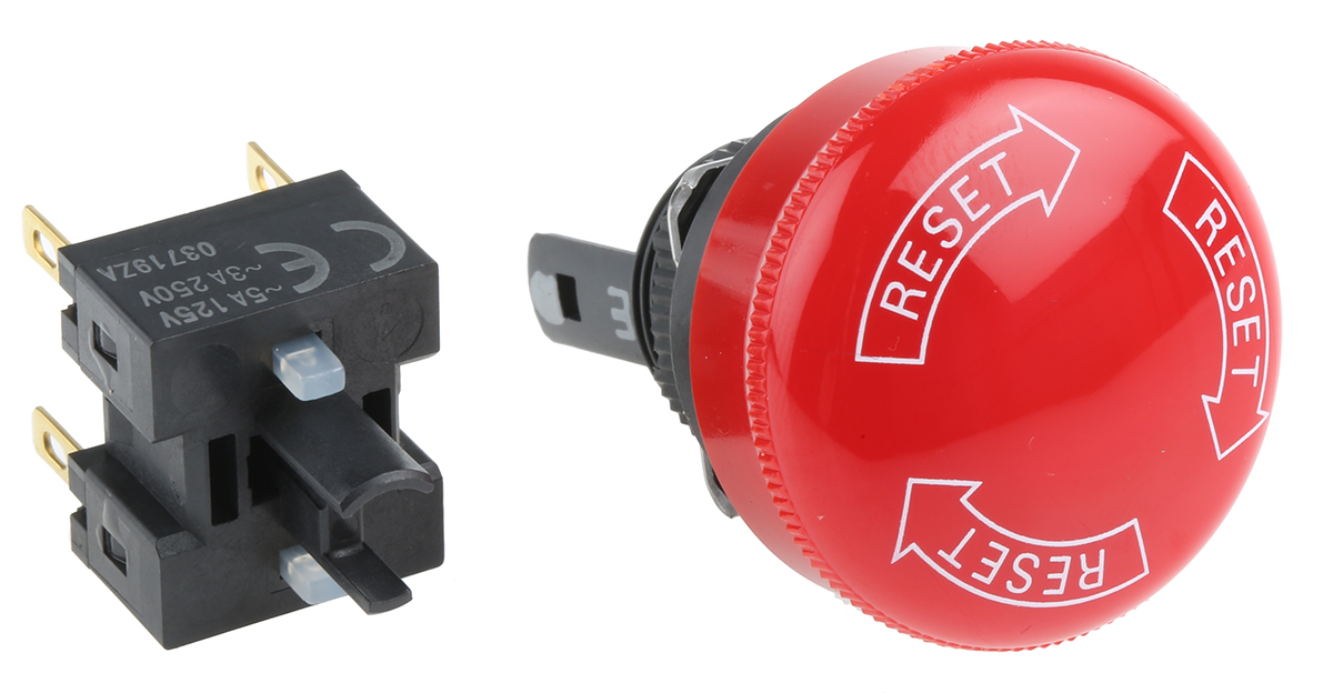 Omron A165E Series Twist Release Emergency Stop Push Button, Panel Mount, 16mm Cutout, 2NC, IP65