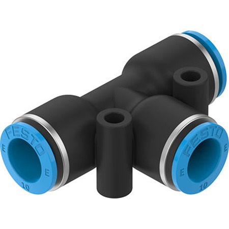 Festo NPQE-T Series Tee Tube-to-Tube Adaptor, Push In 10 mm to Push In 10 mm, Push-in Connection Style,