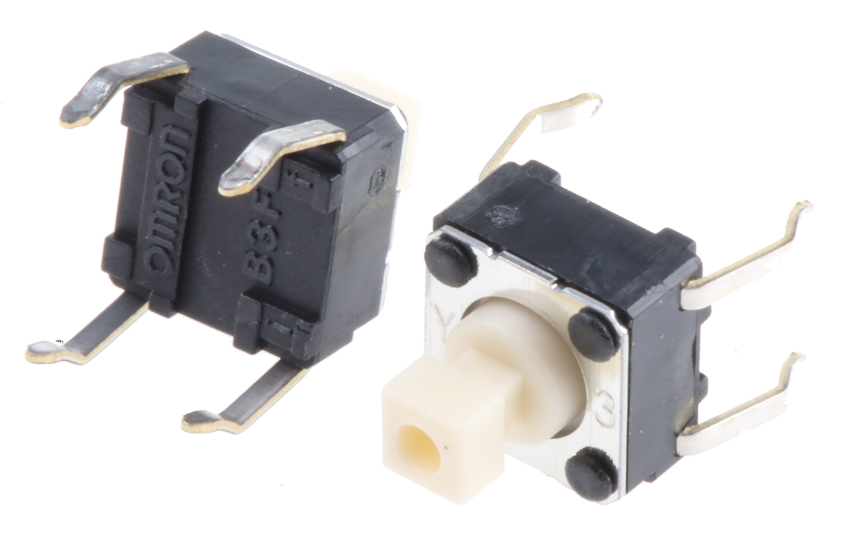 Omron White Plunger Tactile Switch, SPST 50 mA @ 24 V dc 3mm Through Hole