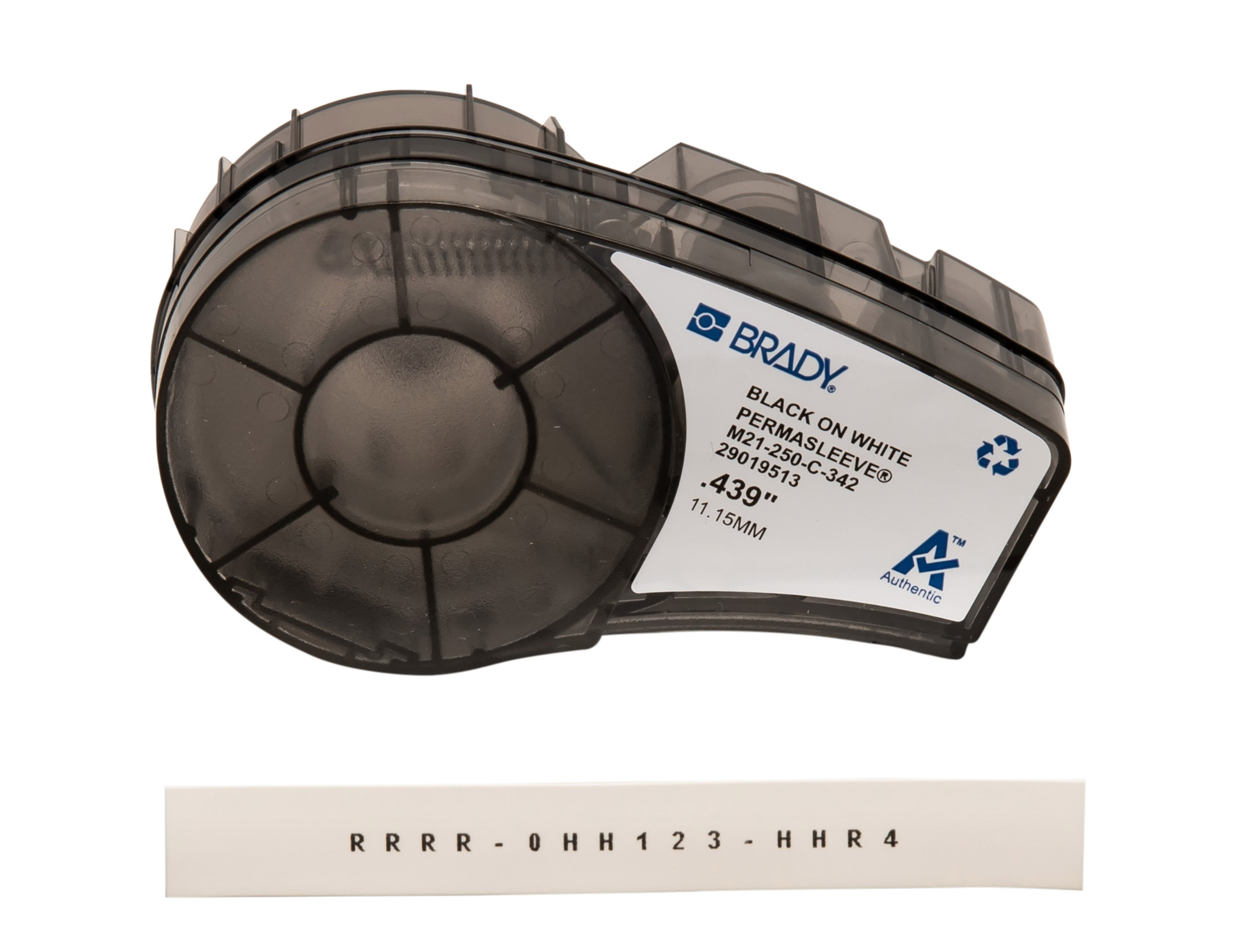 m21-250-c-342 Brady B-342 Black on Black on White Heatshrink Labels, 2.13 m Length, 11.15 mm Width