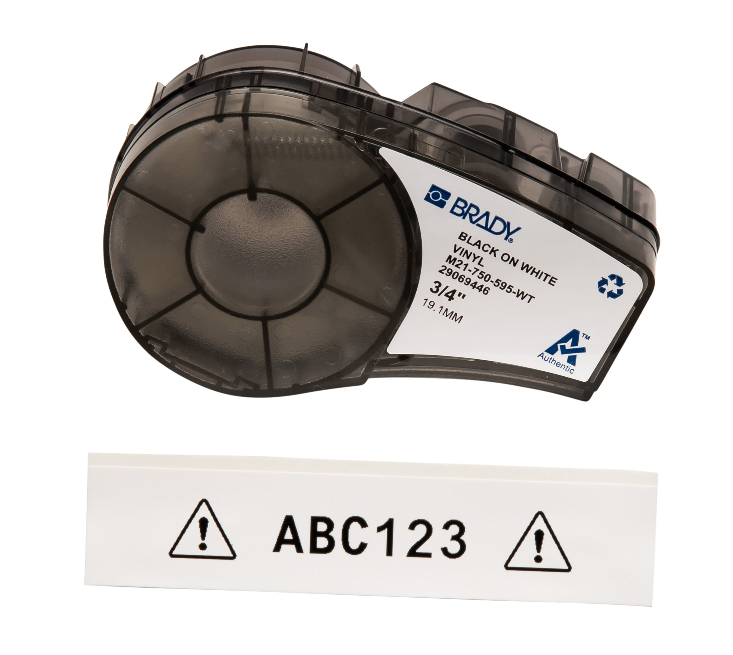Brady B-595 Black on Black on White Label Printer Tape, 6.4 m Length, 19.05 mm Width