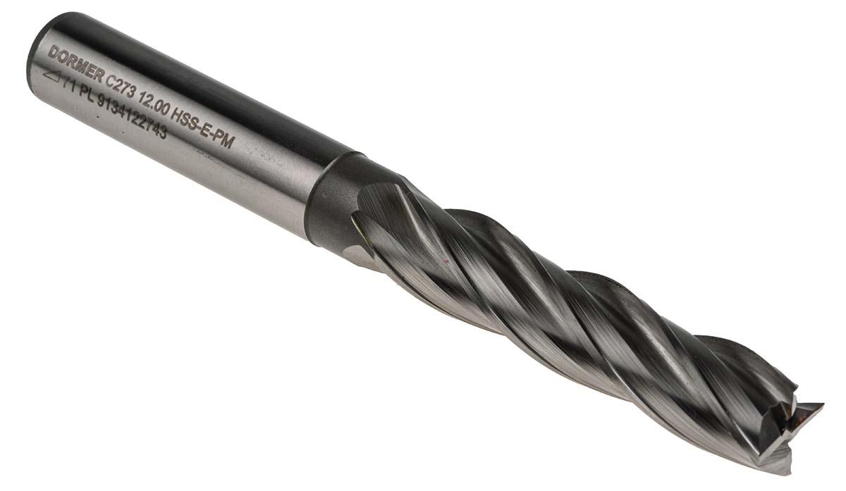 Dormer End Mill, 12mm Cutter, HSCo, 12 mm Shank, 53mm Cut Length