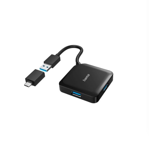 Hama 4 Port USB 3.2 USB C USB C Hub, USB Powered, 5.3 x 1.3 x 5.3cm
