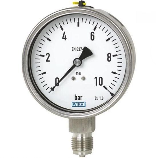 WIKA 3/4 in Analogue Pressure Gauge 10bar Bottom Entry 63mm Outside Diameter