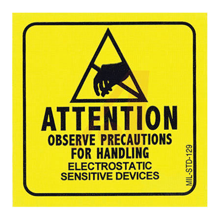 SCS Yellow Gloss Paper (Face), Kraft (Liner) ESD Label, Attention-Observe Precautions For Handling Electrostatic