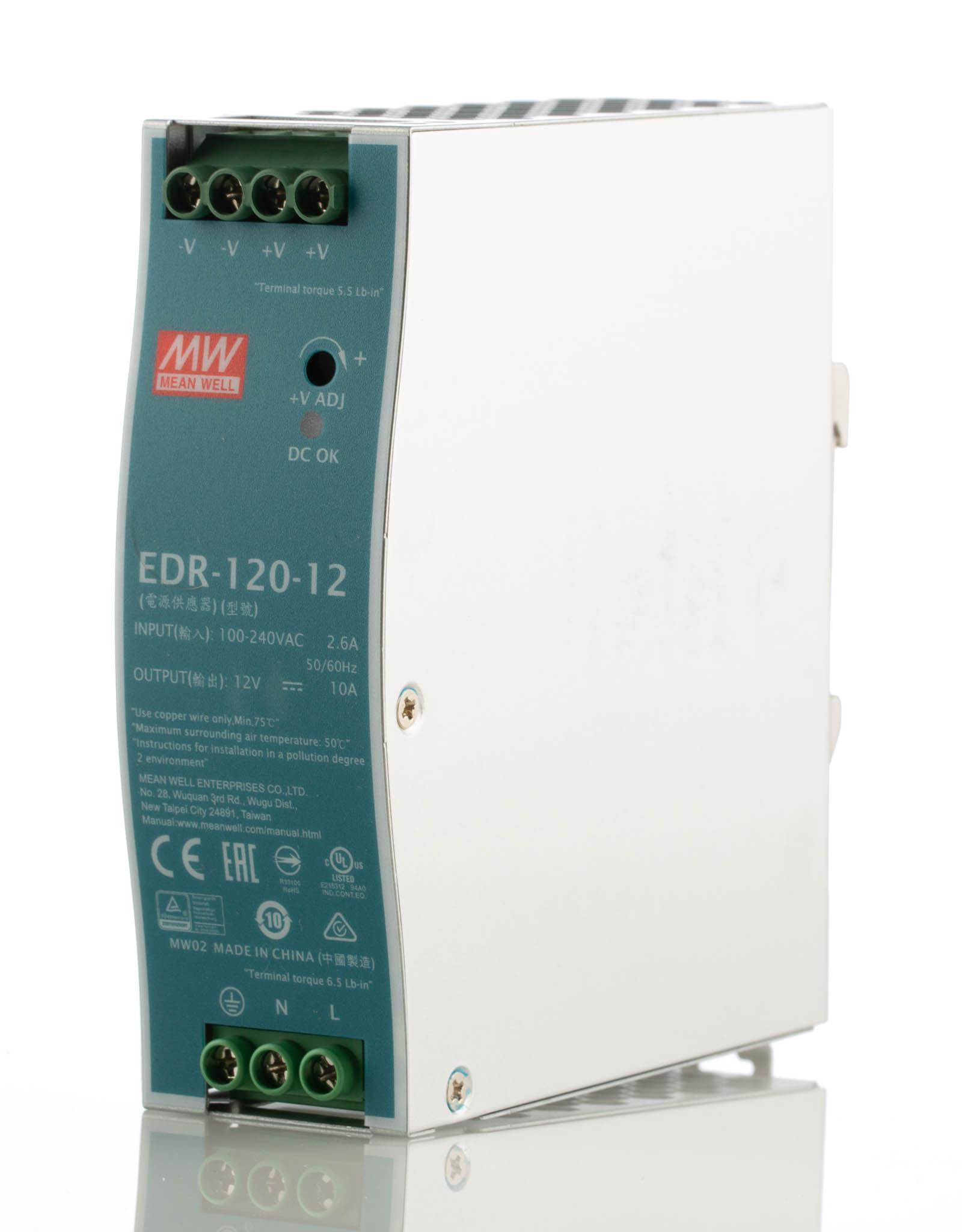 MEAN WELL EDR Switched Mode DIN Rail Power Supply, 90 → 264V ac ac Input, 12V dc dc Output, 10A Output, 120W