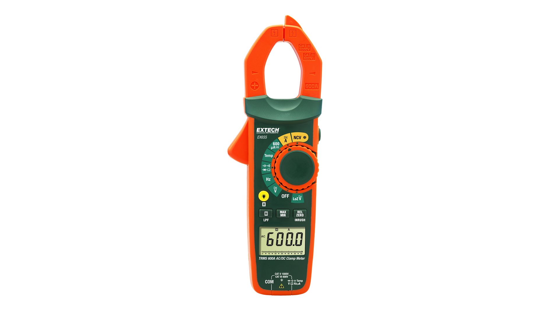 Extech EX655 Clamp Meters, 600A dc, Max Current 600A ac CAT II 1000V