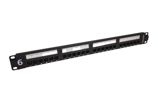 HellermannTyton Connectivity HTC Series Cat6 24 Port RJ45 Patch Panel Unshielded 1U Black