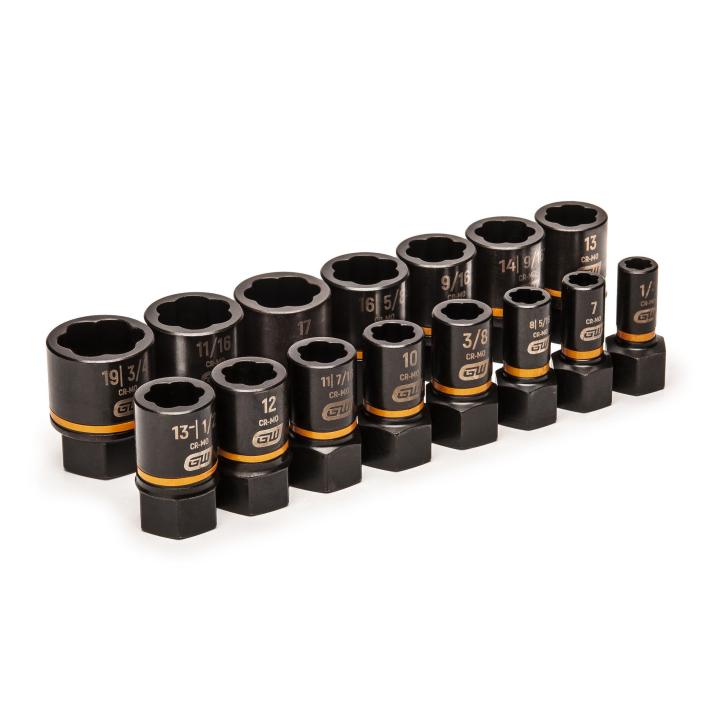 GearWrench 15-Piece Imperial 1/4 in, 3/8 in Standard Socket Set with Ratchet, Extraction
