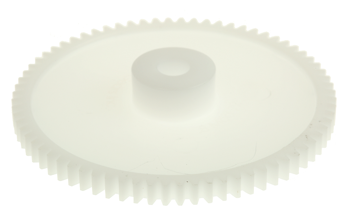 RS PRO POM 72 Teeth Spur Gear, 0.8 Module, 6mm Bore Diam, 57.6mm Pitch Diam, 15.5mm Hub Diam