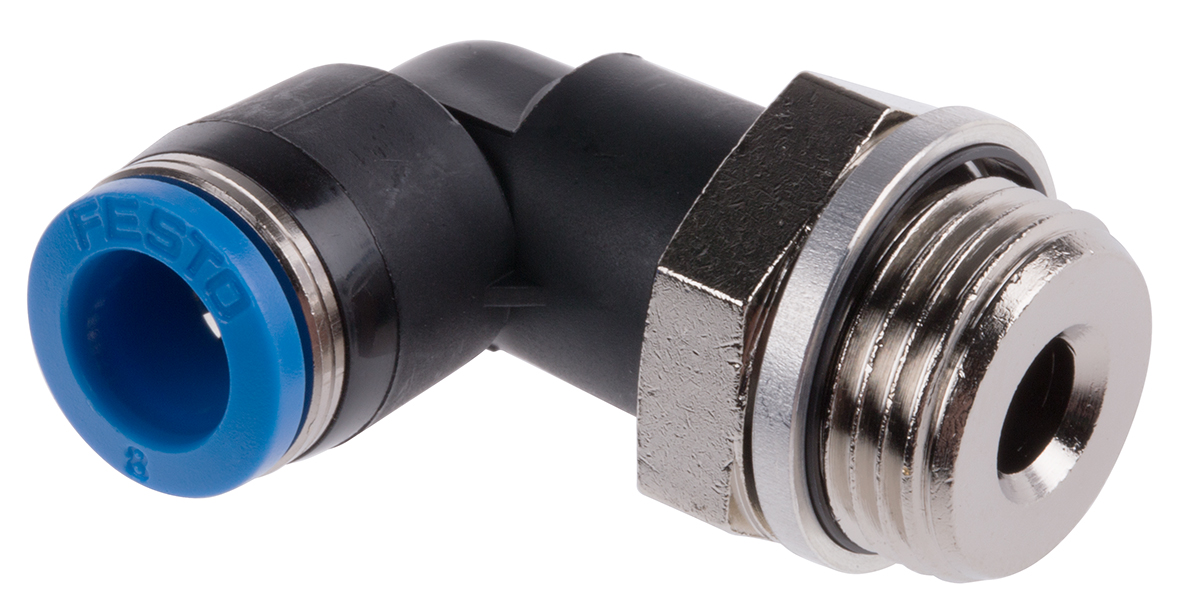 Festo QS Series Elbow Threaded Adaptor, G 3/8 Male to Push In 8 mm, Threaded-to-Tube Connection Style, 186121