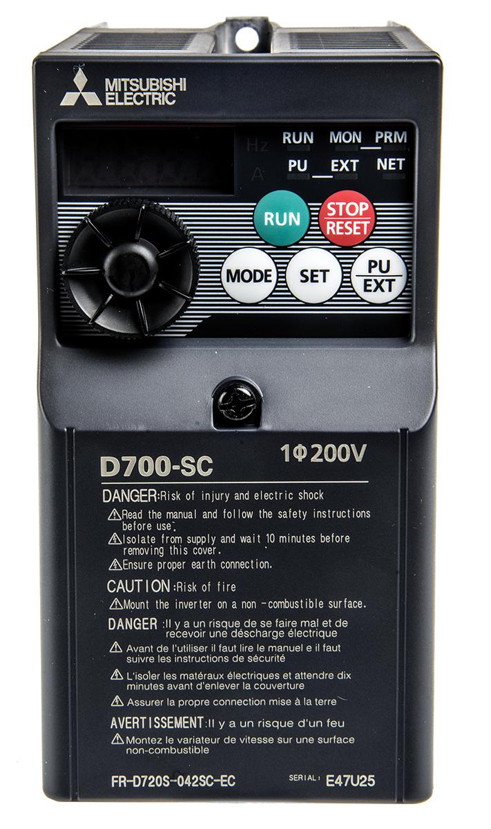 Mitsubishi Inverter Drive, 0.75 kW, 1 Phase, 230 V ac, 4.2 A, FR-D720S Series