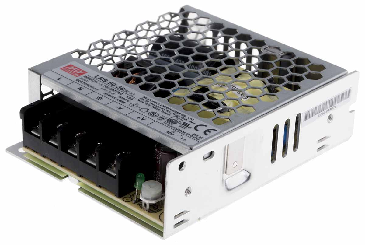 MEAN WELL Switching Power Supply, LRS-50-36, 36V dc, 1.45A, 52.2W, 1 Output, 120 → 373 V dc, 85 → 264 V