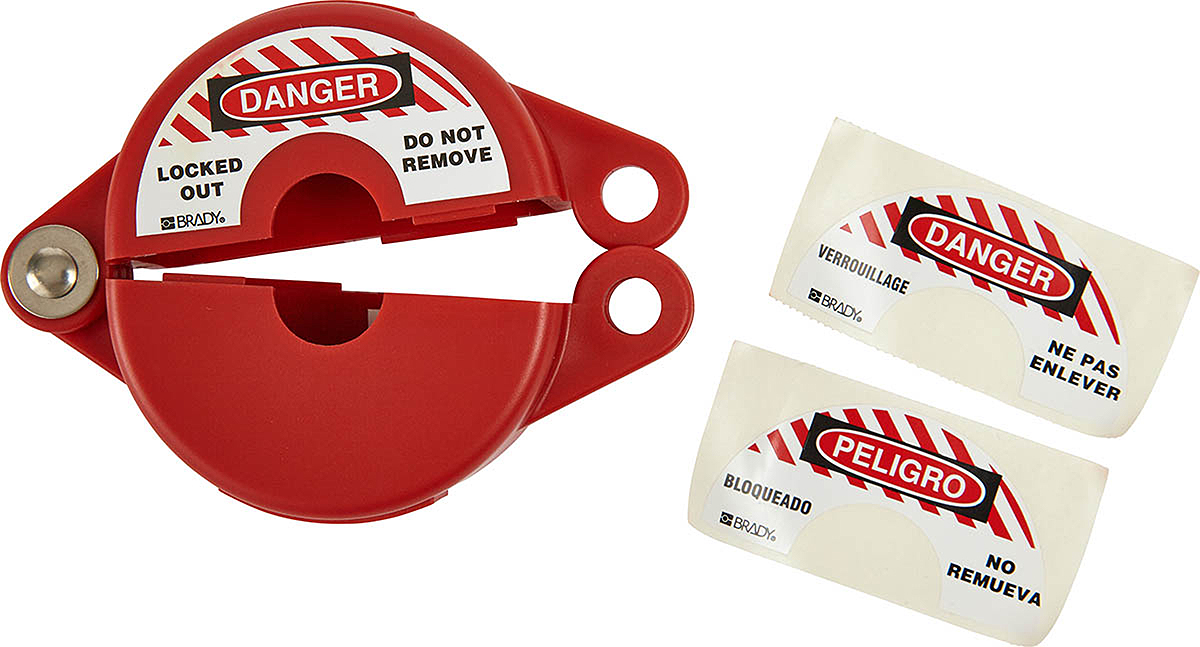Brady Red 1-Lock Polypropylene Gate Valve Lockout, 9.53mm Shackle, 64mm Attachment