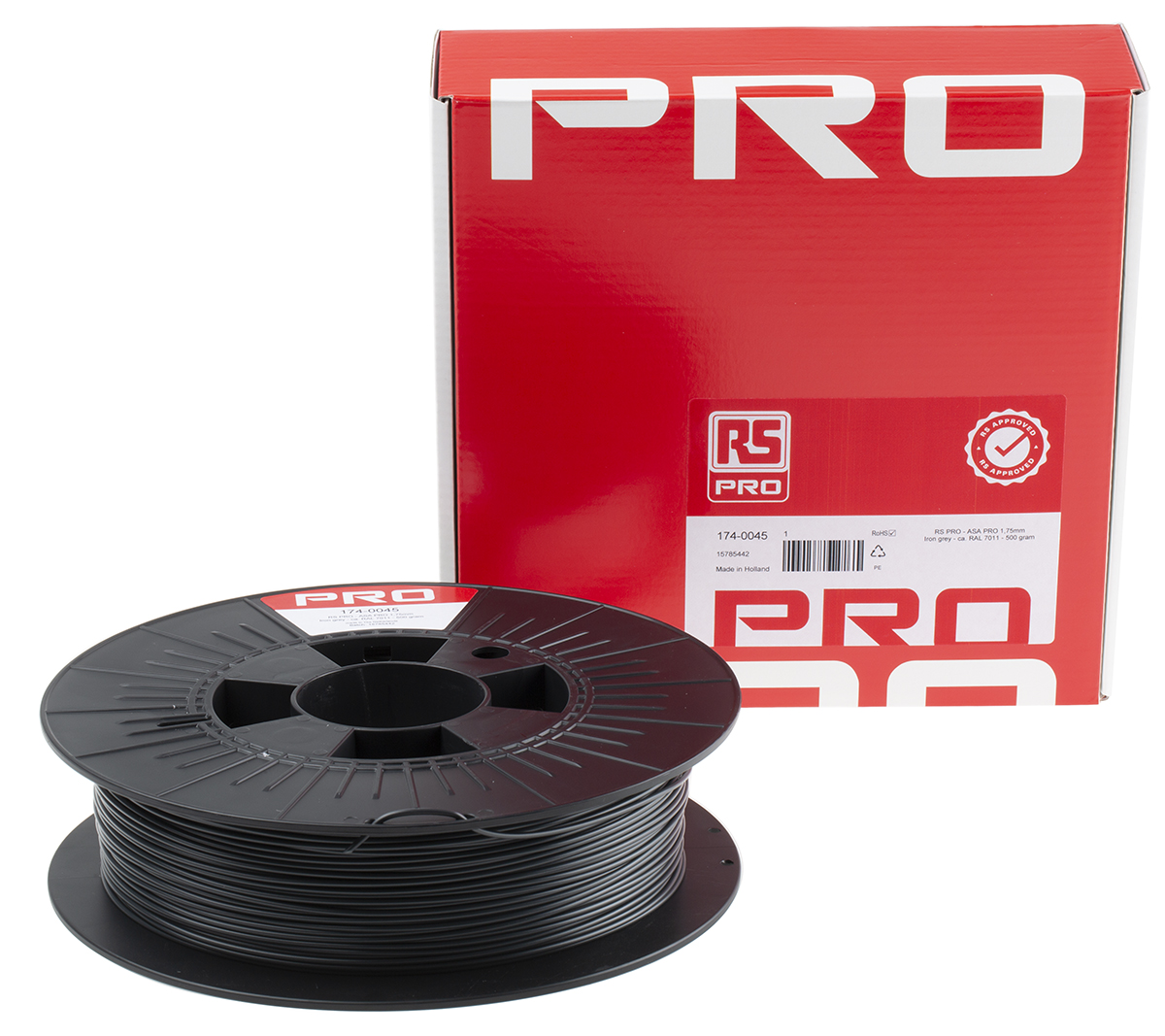 RS PRO 1.75mm Grey ASA 3D Printer Filament, 500g