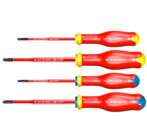 Facom Phillips; Pozidriv Insulated Screwdriver Set, 4-Piece