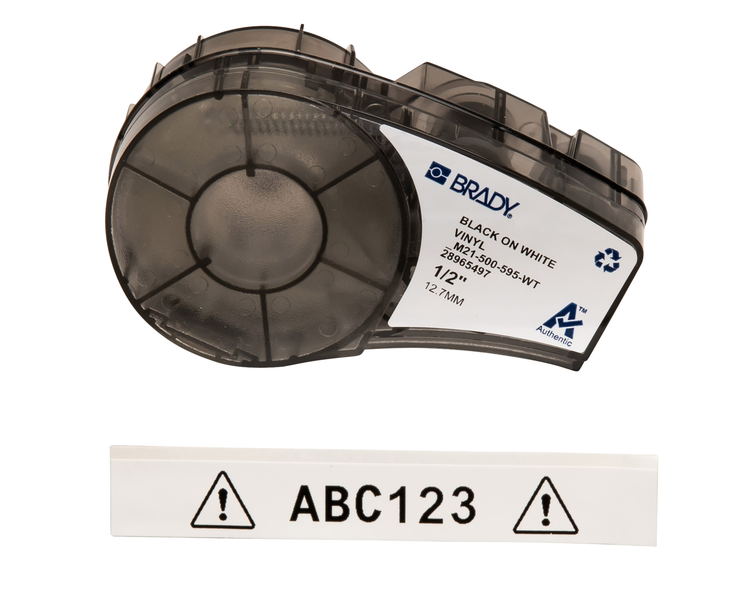 Brady B-595 Black on Black on White Label Printer Tape, 6.4 m Length, 12.70 mm Width