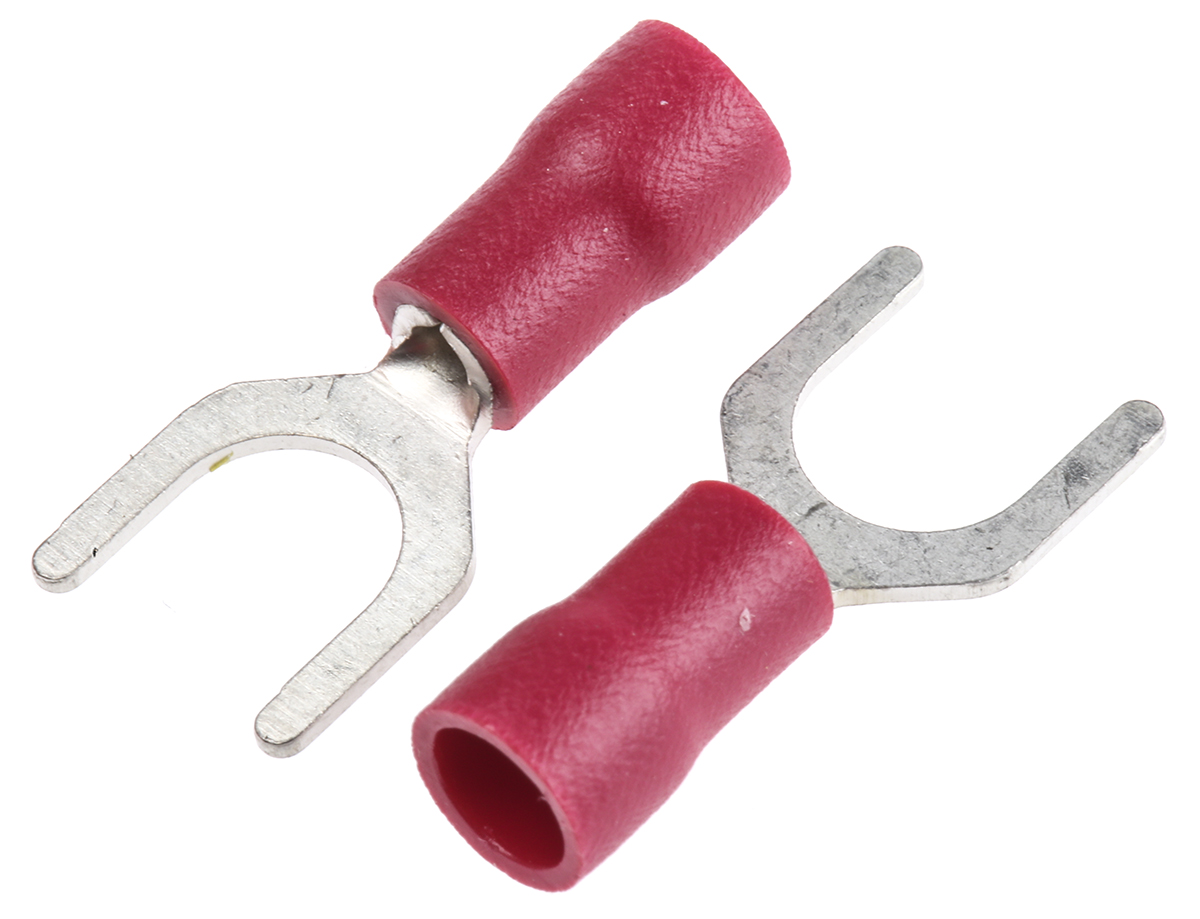 RS PRO Insulated Crimp Spade Connector, 0.5mm² to 1.5mm², 22AWG to 16AWG, M6 Stud Size Vinyl, Red