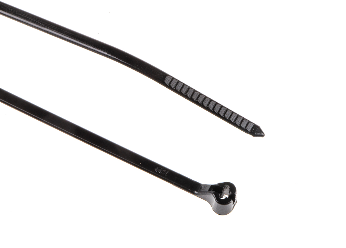 Thomas & Betts Cable Ties, Stainless Steel Barb Locking, 92mm x 2.4 mm, Black Nylon, Pk-1000