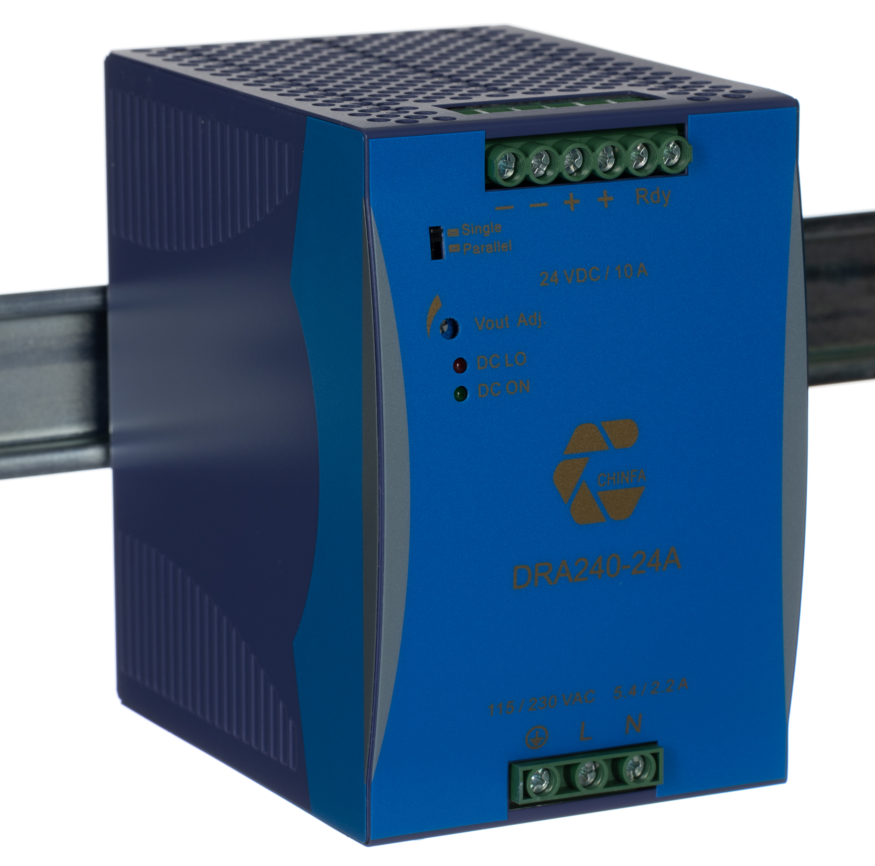 Chinfa DRA240 Switched Mode DIN Rail Power Supply, 90 → 264V ac ac Input, 24V dc dc Output, 10A Output, 240W