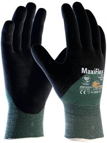 ATG MaxiFlex Cut Black, Green Glass/Nylon, Spandex Nylon, Polyester, Spandex, Tungsten, UHMWPE Work Gloves, Size 9, NBR