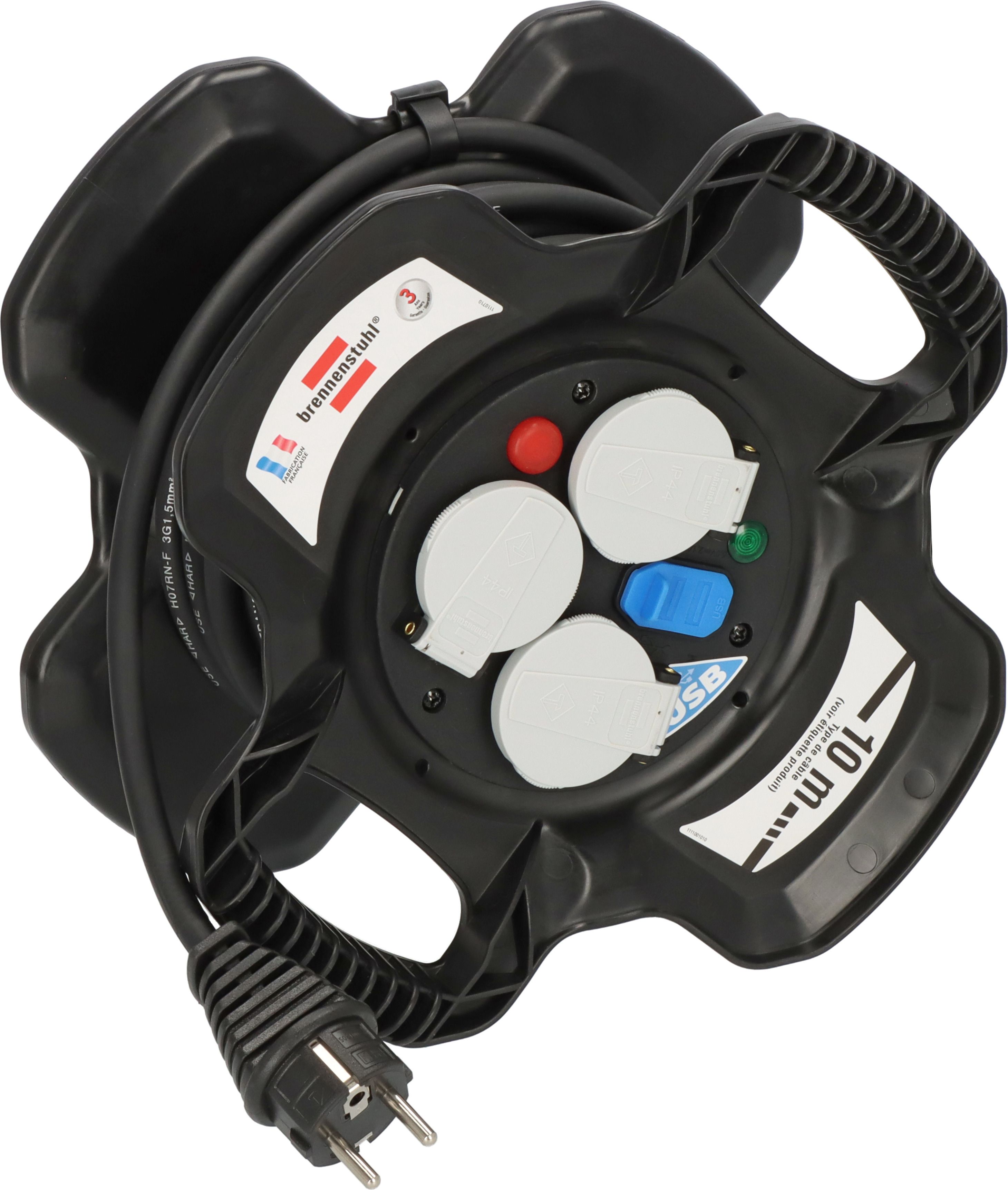 brennenstuhl 10m 3 Socket Type E - French Cable Reel Open Reel, 230 V, IP44
