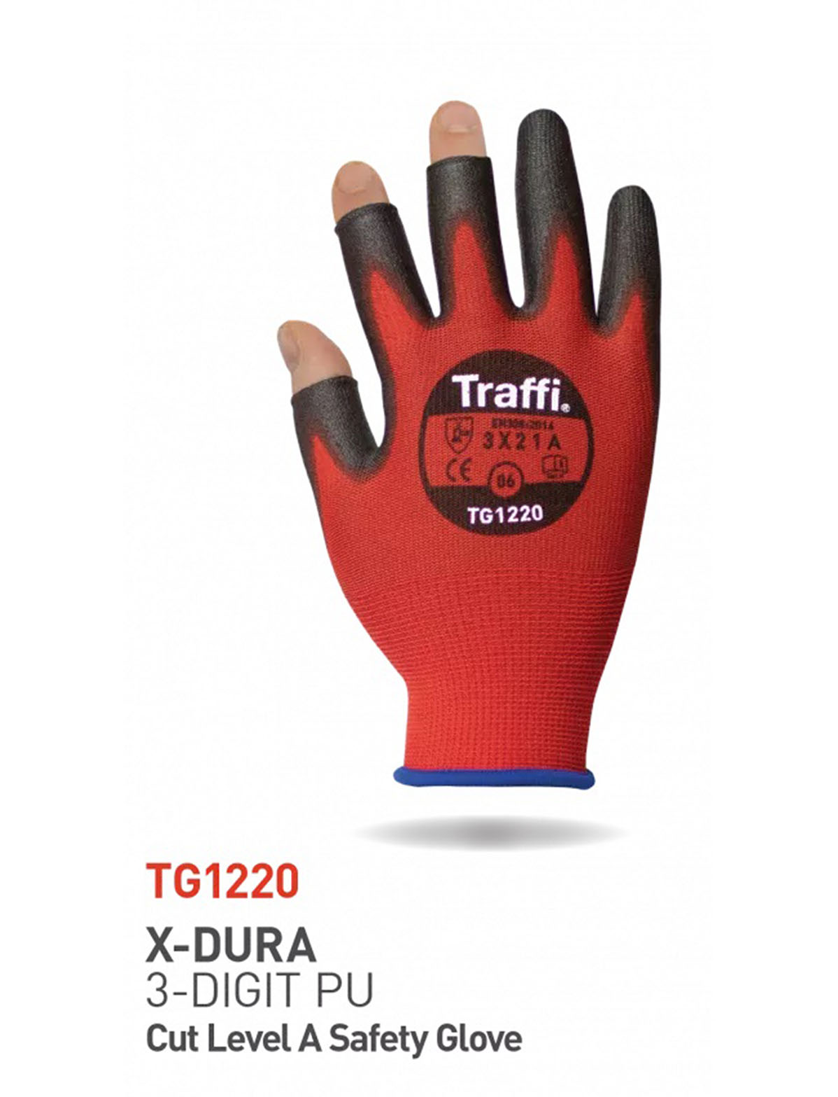 Traffi Red Polyethylene Polyurethane Cut Resistant Gloves, Size 11, Polyurethane Coating